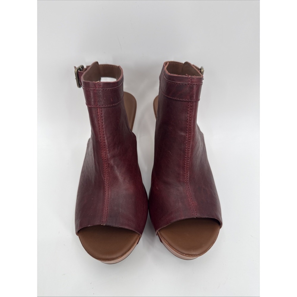 Kirk-Ease Womens Burgundy Genuine Leather Buckle Wedge Sandals Size 10M Boho - Picture 2 of 9
